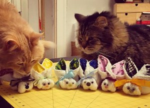 Okay, I finished ONE project since June - a set of boo-boo bunnies for my Secret Santa.  The cats want to eat them.